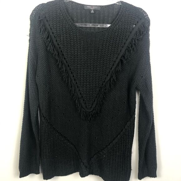ROMEO & JULIET | Black Fringe Open Knit Boho Sweater Women’s Size Medium - Picture 1 of 6